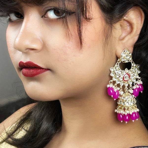 Kundan & Beaded Statement Chandbali Earrings from Trenzify Store.