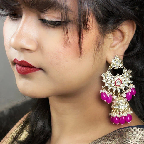 Kundan & Beaded Statement Chandbali Earrings from Trenzify Store.