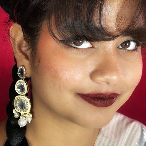 Classic Mirror Kundan Dangler Earrings from Trenzify Store.