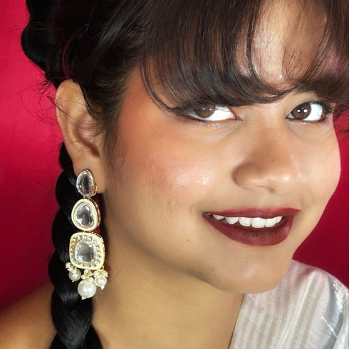 Classic Mirror Kundan Dangler Earrings from Trenzify Store.