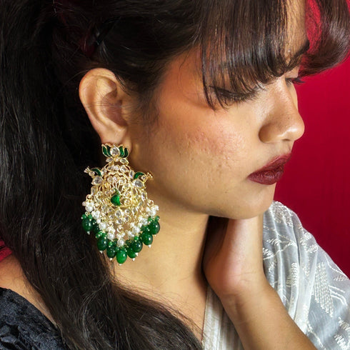 Lotus & Peacock Kundan Earrings from Trenzify Store.