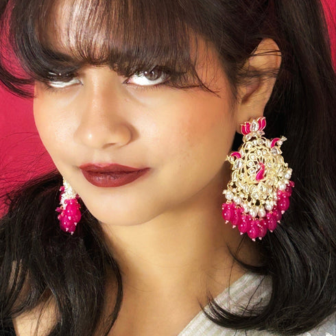 Lotus & Peacock Kundan Earrings from Trenzify Store.