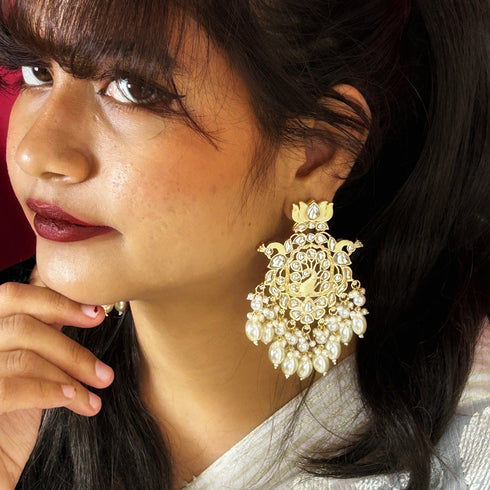 Lotus & Peacock Kundan Earrings from Trenzify Store.