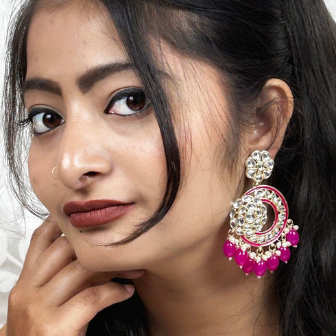 Kundan Floral Circle Earrings with Pearl Drops from Trenzify Store.