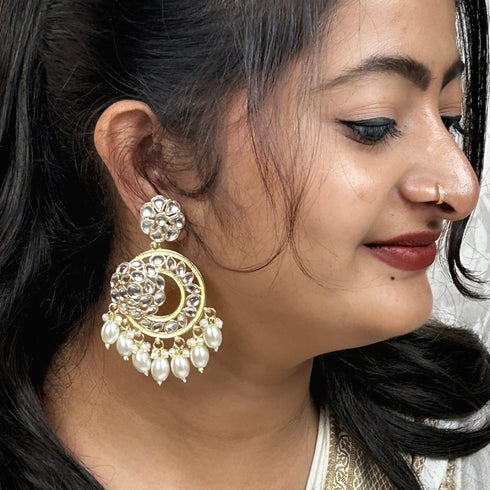 Kundan Floral Circle Earrings with Pearl Drops from Trenzify Store.