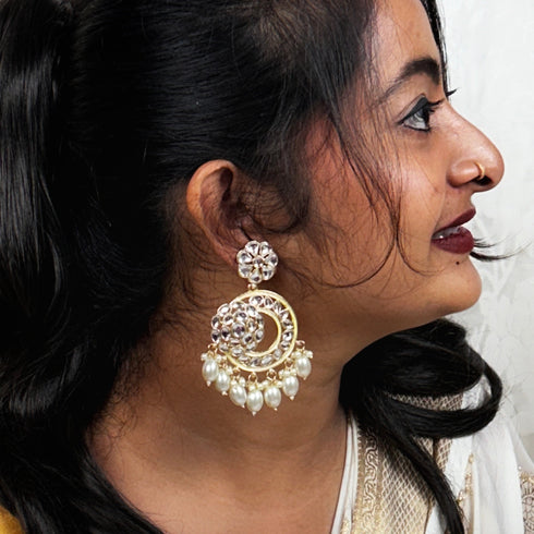 Kundan Floral Circle Earrings with Pearl Drops from Trenzify Store.