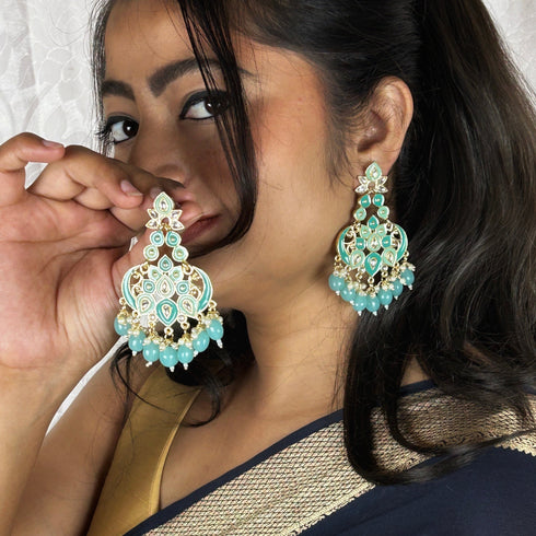 Crescent Bloom Meenakari Chandbaalis from Trenzify Store.