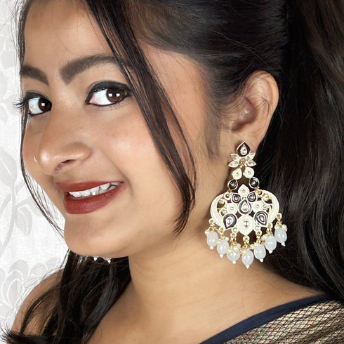 Crescent Bloom Meenakari Chandbaalis from Trenzify Store.