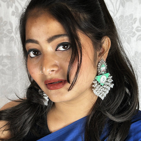 Boho Meenakari Pearl Cascade Earrings from Trenzify Store.