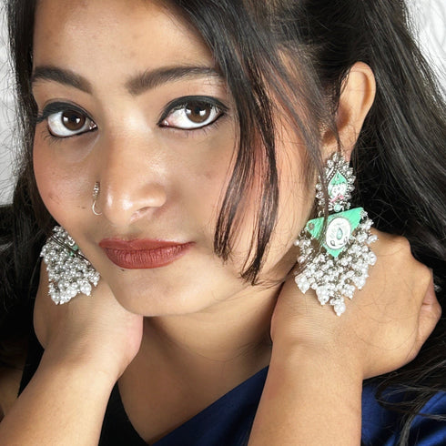 Boho Meenakari Pearl Cascade Earrings from Trenzify Store.