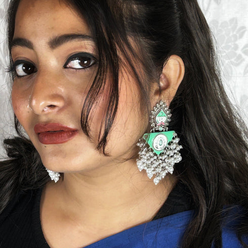 Boho Meenakari Pearl Cascade Earrings from Trenzify Store.