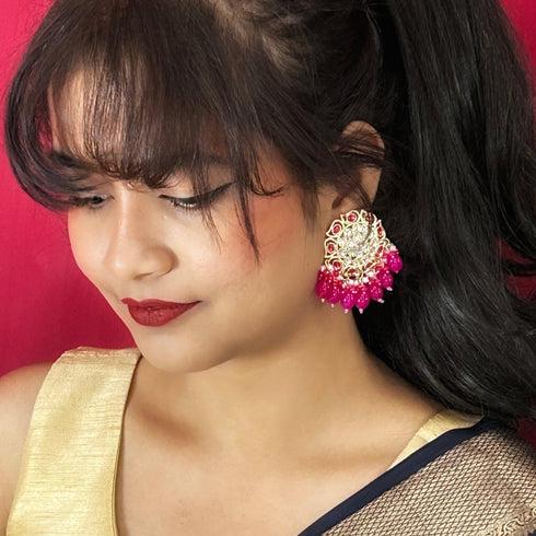 Kundan Stud Earrings with Bead Drops from Trenzify Store.