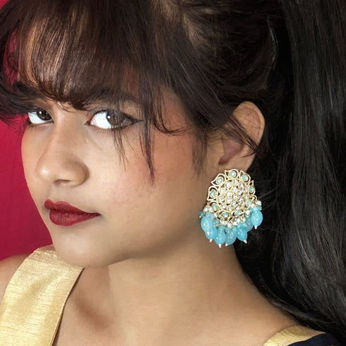 Kundan Stud Earrings with Bead Drops from Trenzify Store.