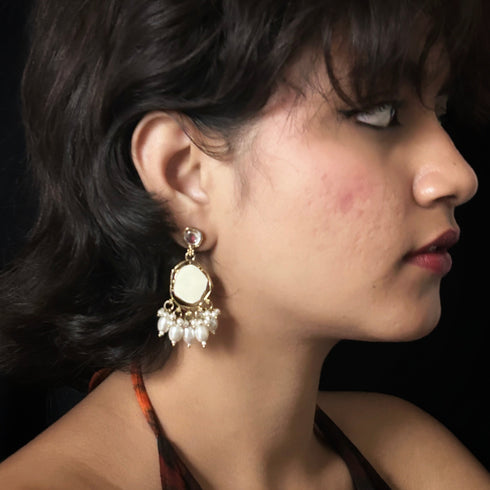 Raw Stone Pearl Cluster Earrings from Trenzify Store.