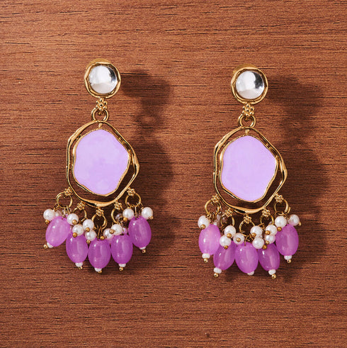 Raw Stone Pearl Cluster Earrings from Trenzify Store.