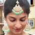Mint Green Beaded Kundan Earrings & Maang Tikka Set from Trenzify Store.