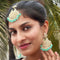 Mint Green Beaded Kundan Earrings & Maang Tikka Set from Trenzify Store.