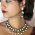 White Dual-Tone Beaded Oxidised Necklace Set from Trenzify Store.