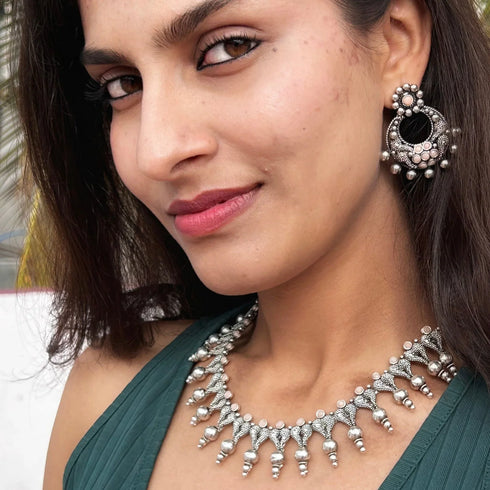 Oxidised Silver Pearl Necklace Set from Trenzify Store.
