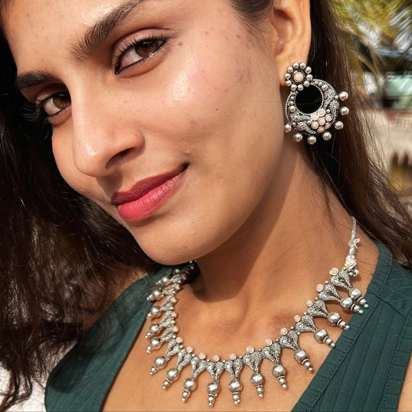 Oxidised Silver Pearl Necklace Set from Trenzify Store.