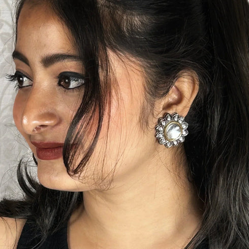 Black Rhodium-Plated Floral Studs from Trenzify Store.