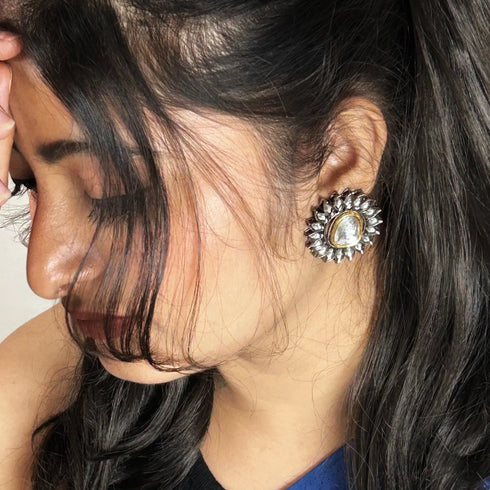 Black Rhodium-Plated Floral Studs from Trenzify Store.