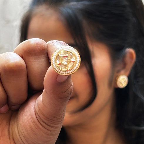 Classic Kundan Stud Earrings with Pearl Border from Trenzify Store.