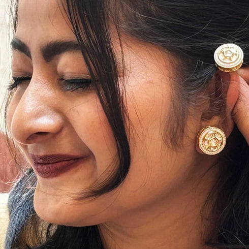 Classic Kundan Stud Earrings with Pearl Border from Trenzify Store.