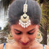 White Pearl Kundan Earrings & Maang Tikka Set from Trenzify Store.