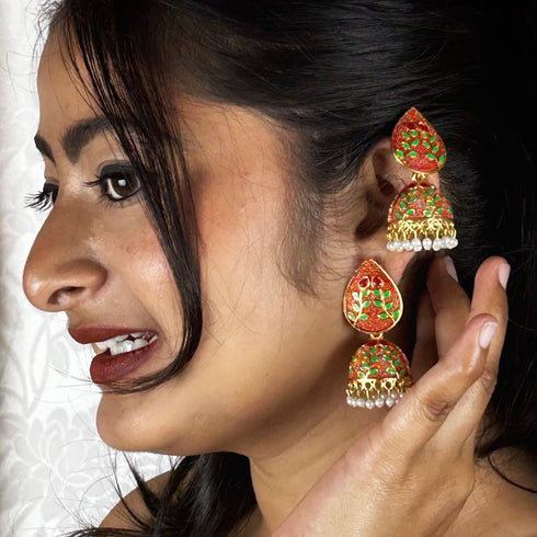 Meenakari Blossom Jhumka Earrings from Trenzify Store.