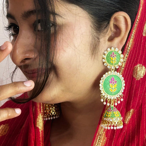 Vibrant Bloom Meenakari Jhumka Earrings from Trenzify Store.