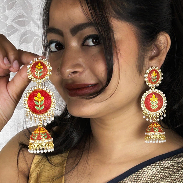 Vibrant Bloom Meenakari Jhumka Earrings from Trenzify Store.
