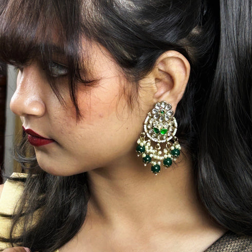 Kundan Pearl Chandbali Earrings from Trenzify Store.