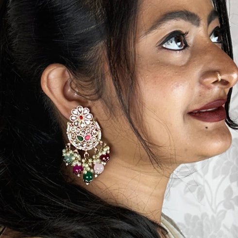 Kundan Pearl Chandbali Earrings from Trenzify Store.
