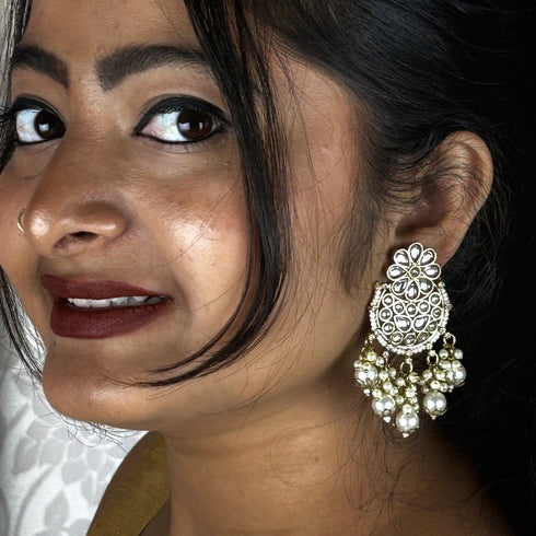 Kundan Pearl Chandbali Earrings from Trenzify Store.