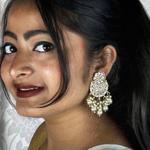 Kundan Pearl Chandbali Earrings from Trenzify Store.