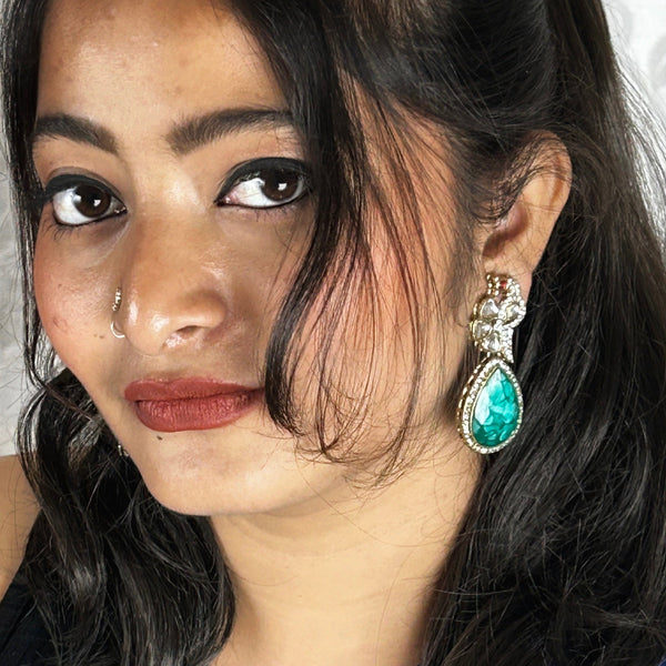 Peacock Radiance Kundan Drop Earrings from Trenzify Store.