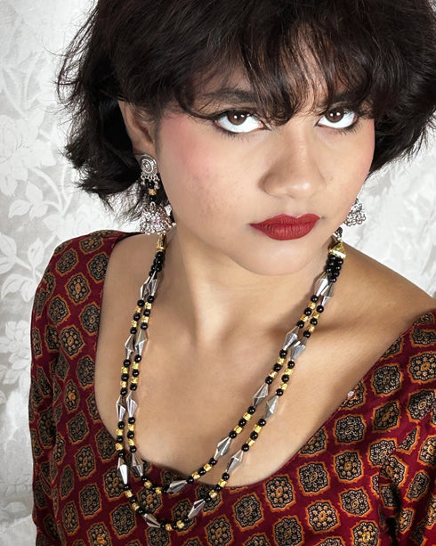 Double-Layer Black Bead Mangalsutra Set from Trenzify Store.