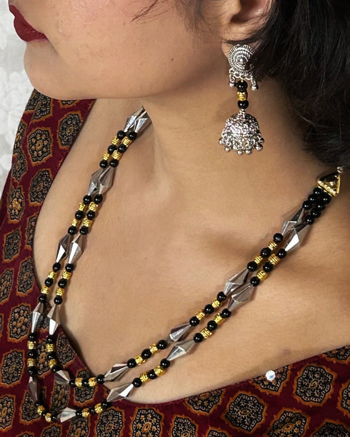 Double-Layer Black Bead Mangalsutra Set from Trenzify Store.