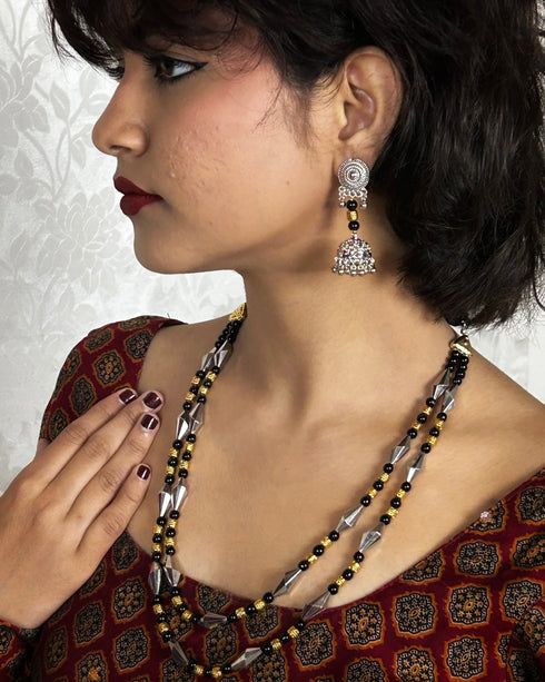 Double-Layer Black Bead Mangalsutra Set from Trenzify Store.
