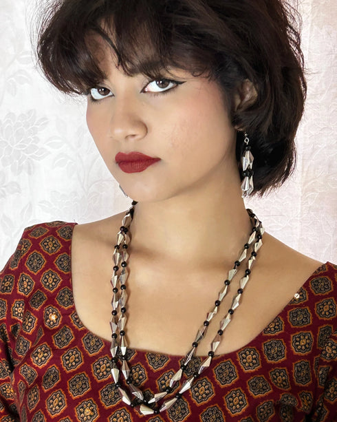 Elegant Black & Silver Geometric Necklace Set from Trenzify Store.
