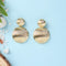 Golden double dome anti-tarnish earrings with ribbed texture, bold statement jewelry from Trenzify Store.