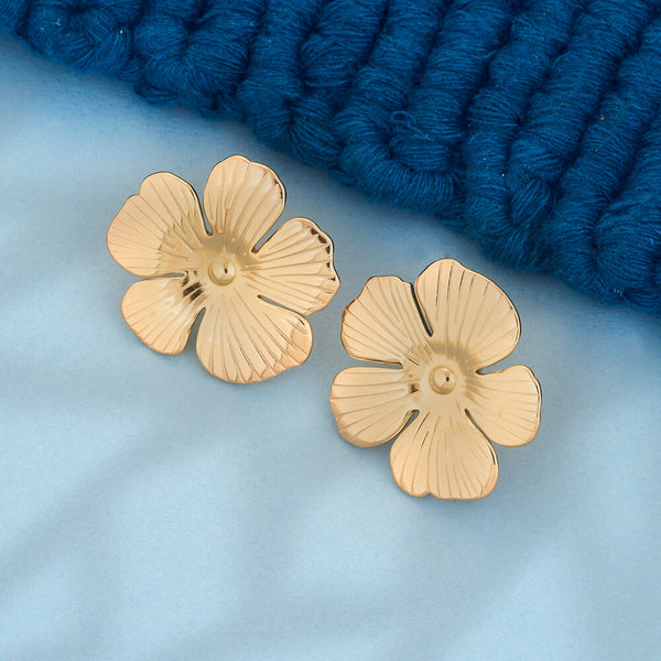 Textured Gold-Tone Floral Stud Earrings from Trenzify Store.