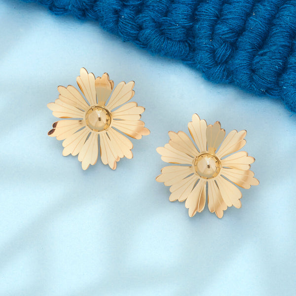Radiant Daisy-Shaped Gold-Tone Stud Earrings from Trenzify Store.