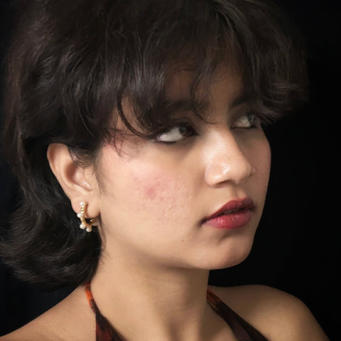 Anti Tarnish Textured Hoop Earrings with Pearl Accents from Trenzify Store.