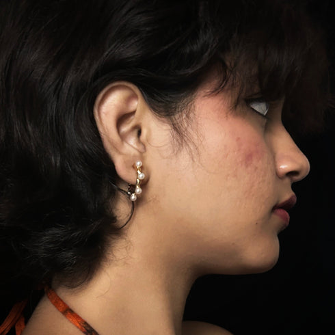 Anti Tarnish Textured Hoop Earrings with Pearl Accents from Trenzify Store.