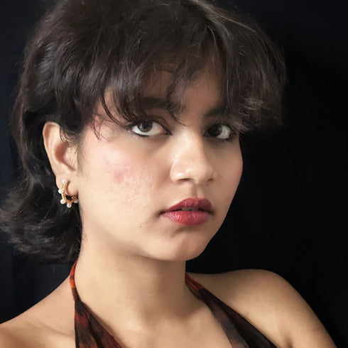 Anti Tarnish Textured Hoop Earrings with Pearl Accents from Trenzify Store.