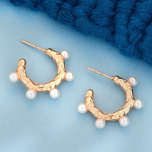 Anti Tarnish Textured Hoop Earrings with Pearl Accents from Trenzify Store.