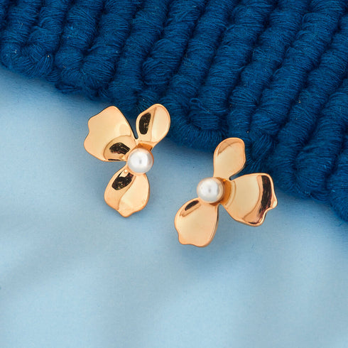 Elegant Floral Pearl Stud Earrings from Trenzify Store.