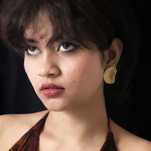 Anti-tarnish golden half-moon earrings with hammered texture, stylish and durable jewelry for women - from Trenzify Store.